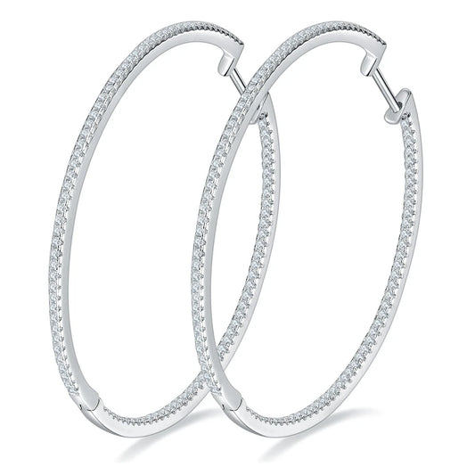 Round Cut D Color Diamond Hoop Earrings-Black Diamonds New York