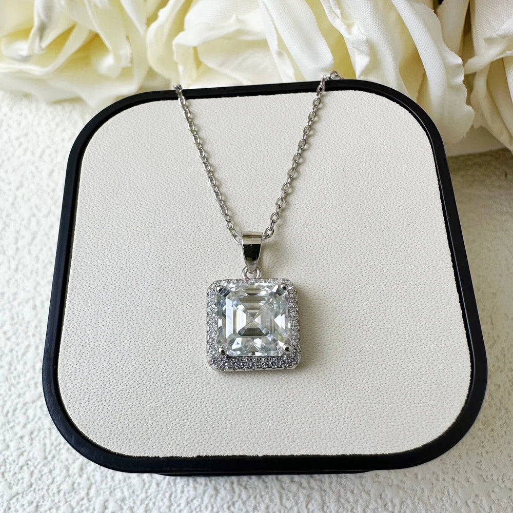 2.5 Ct Asscher Cut Moissanite Diamond Halo Necklace-Black Diamonds New York