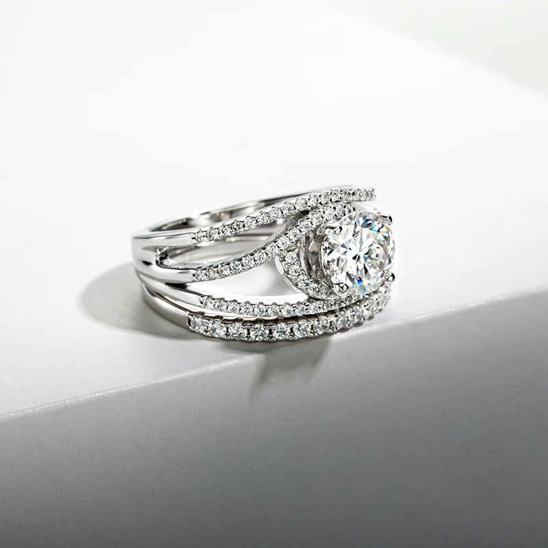 1.2 Ct Round Moissanite Engagement Ring Set-Black Diamonds New York