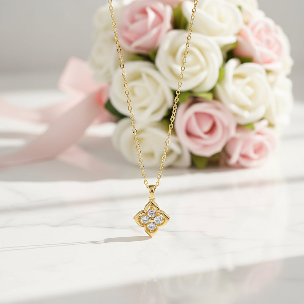 Four Leaf Clover Moissanite Necklaces 18k Gold Overlay-Black Diamonds New York