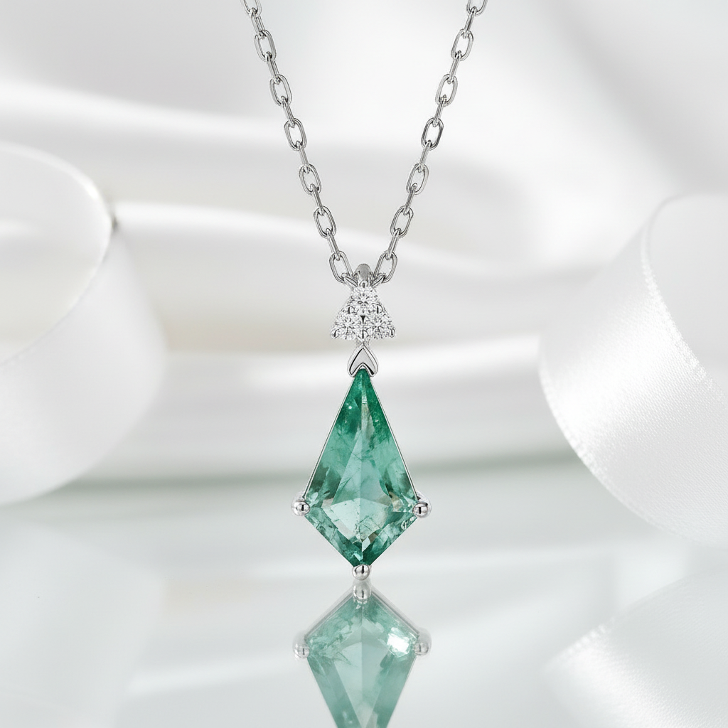 Kite Shape Moss Agate Pendant Necklace-Black Diamonds New York