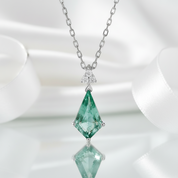 Kite Shape Moss Agate Pendant Necklace-Black Diamonds New York