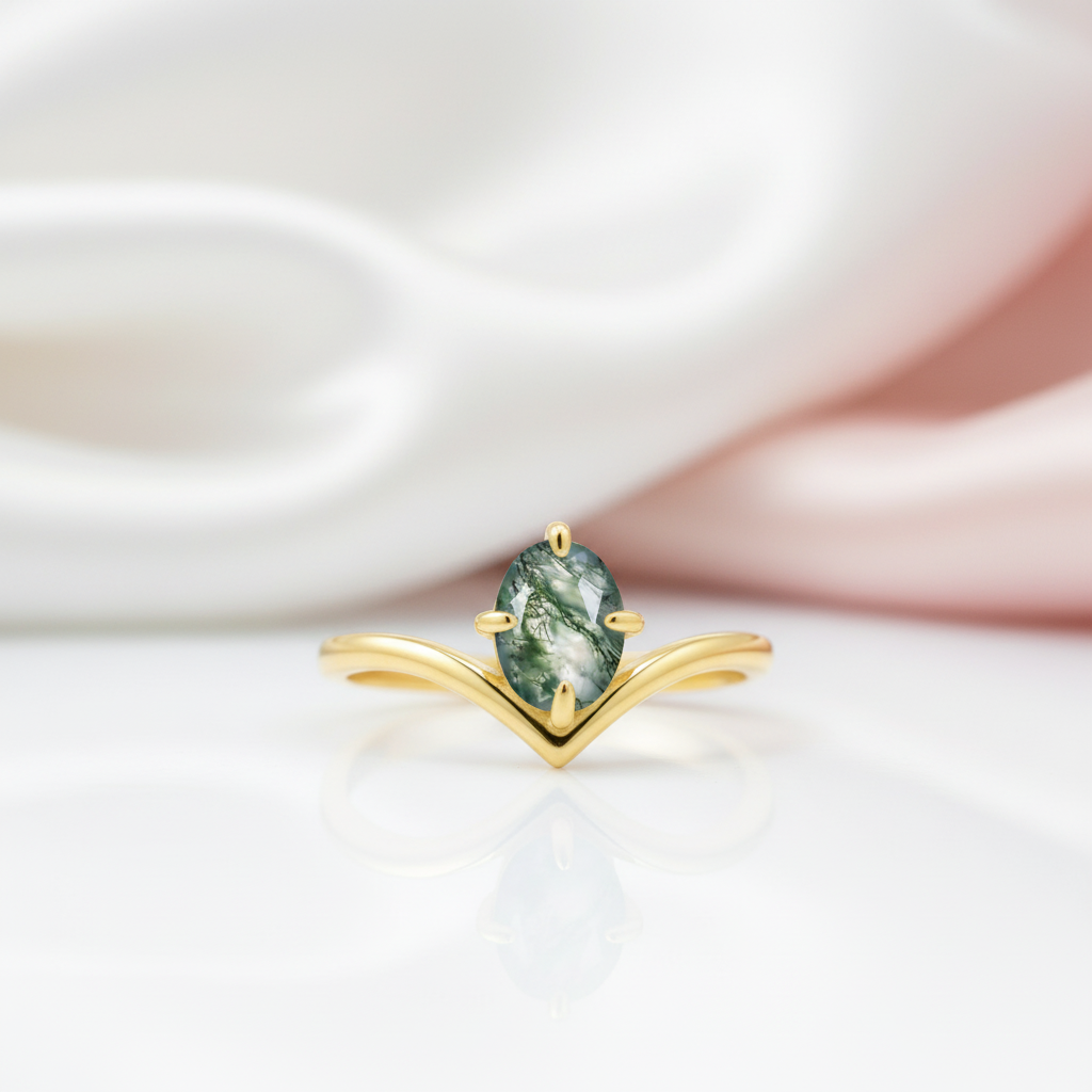 Oval Cut Moss Agate Chevron Cluster Engagement Ring Set-Black Diamonds New York