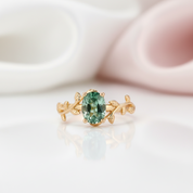 Leaf Branch Oval Moss Agate Cocktail Ring-Black Diamonds New York