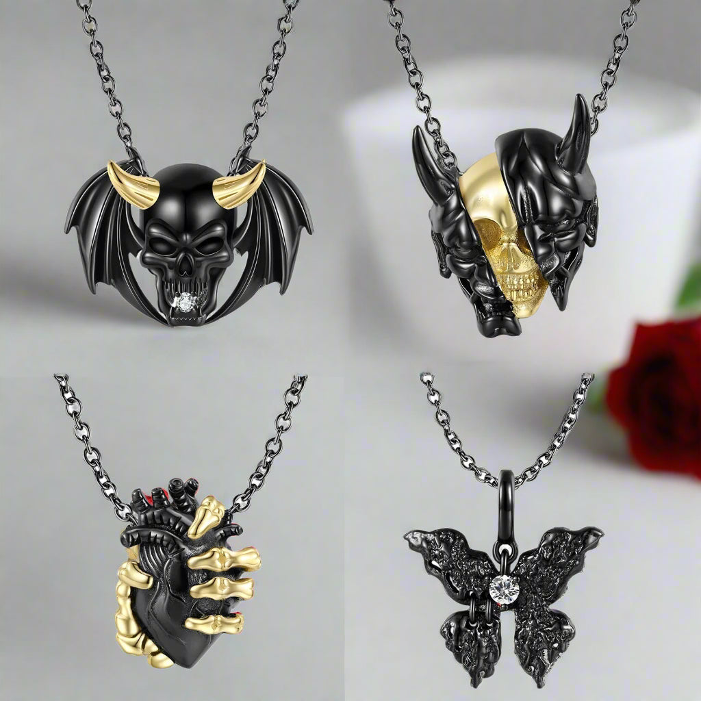 Black Skeleton Mask Pendant Necklace-Black Diamonds New York