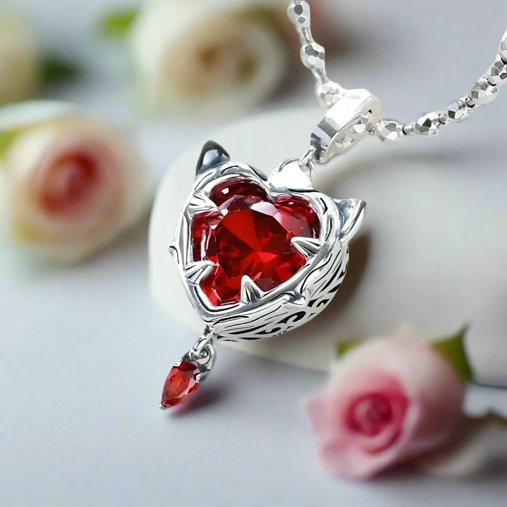 Sweet and Versatile Heart-shaped Cat Pendant-Black Diamonds New York