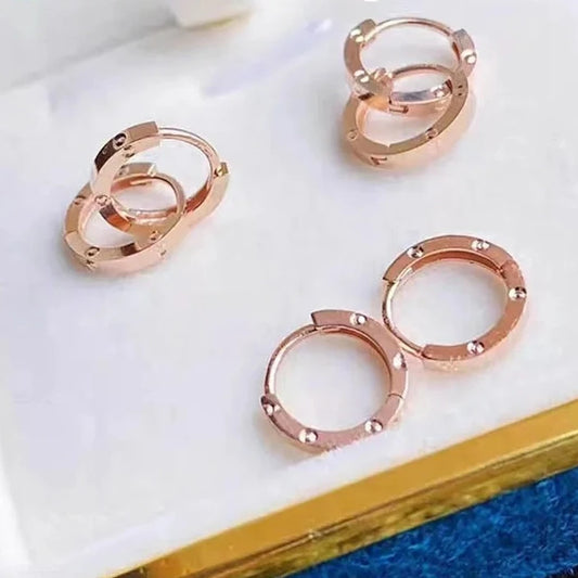 18k Rose Gold Simple Clip Clasp Earrings-Black Diamonds New York