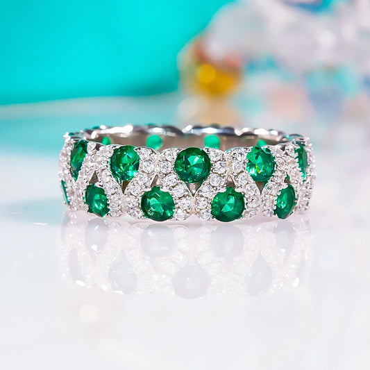 Round Cut Lab Emerald Wedding Band-Black Diamonds New York