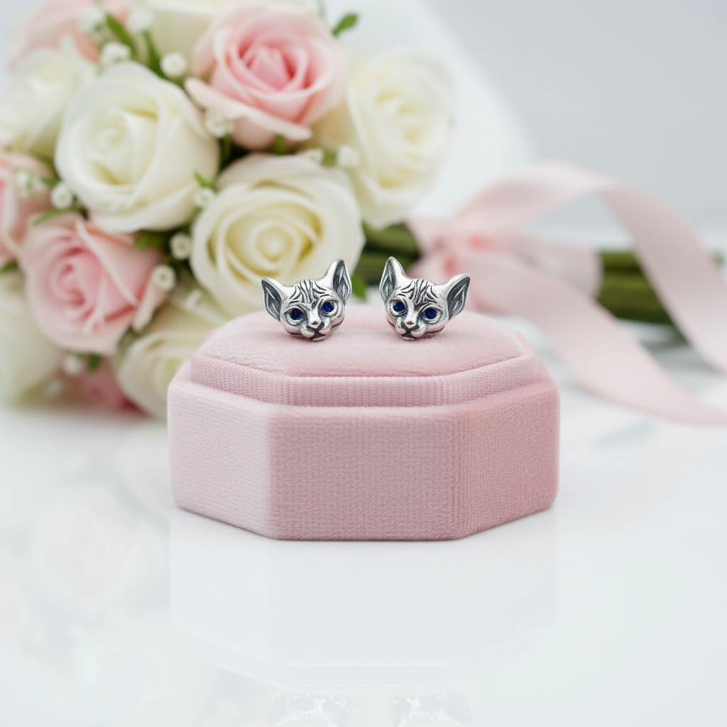 Blue-Eyed Kitten Head Earrings-Black Diamonds New York