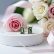 Emerald Cut Moss Agate Stud Earrings-Black Diamonds New York