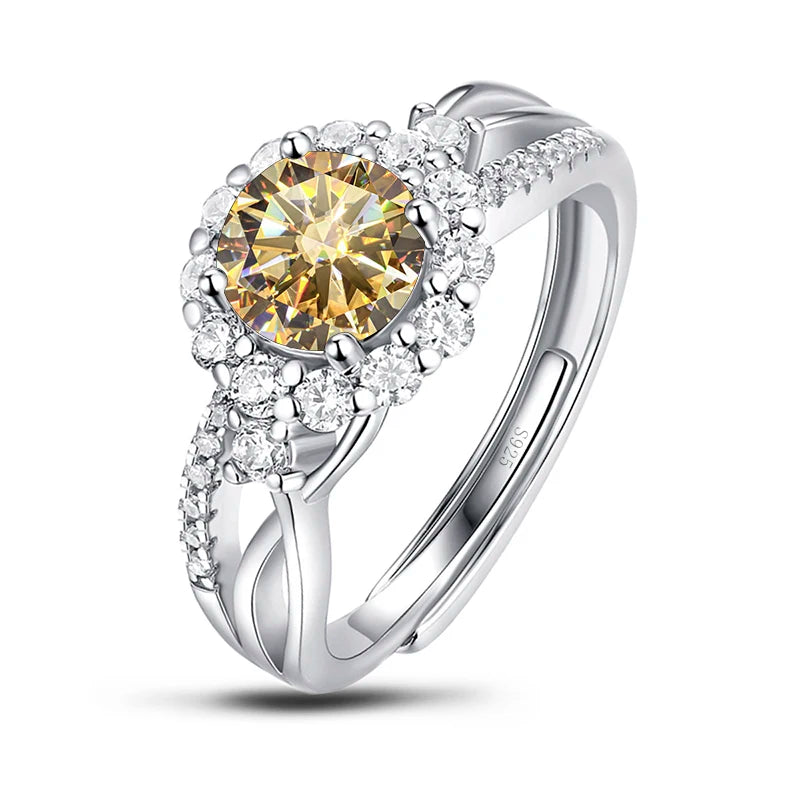 Double Shank 1.0 Ct Round Cut Moissanite Diamond Halo Engagement Ring-Black Diamonds New York