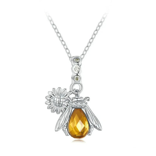 Honeybee Pendant Necklace with Created Diamond-Black Diamonds New York