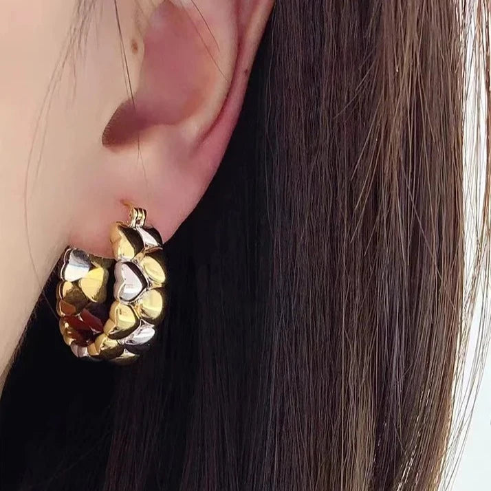 18k Gold Heart Shaped Two Color Hoop Earrings-Black Diamonds New York