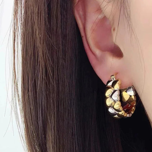 18k Gold Heart Shaped Two Color Hoop Earrings-Black Diamonds New York