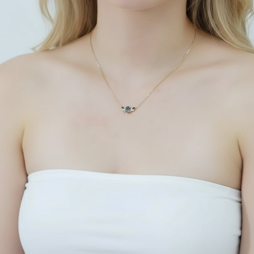 Aquatic Green Moss Agate Clavicle Necklace-Black Diamonds New York