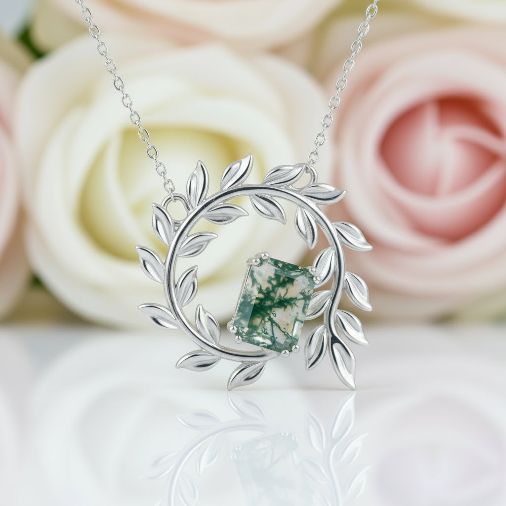 Natural Moss Agate Jewelry Set-Black Diamonds New York