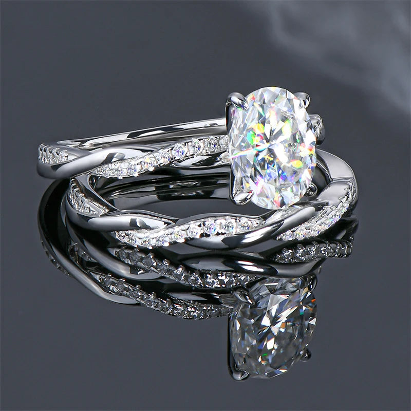 2.0 Ct Oval Cut Diamond Twisted Engagement Ring Set-Black Diamonds New York