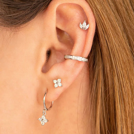 3mm Round Diamond Four Leaf Clover Earrings-Black Diamonds New York