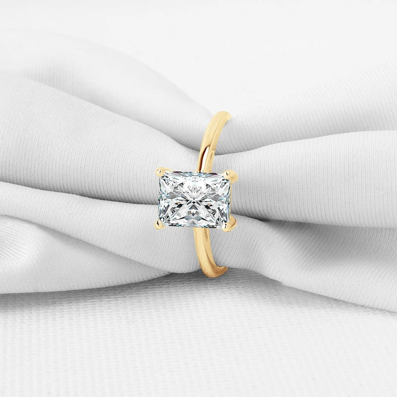 10K Yellow Gold Radiant Cut Moissanite Solitaire Engagement Ring-Black Diamonds New York