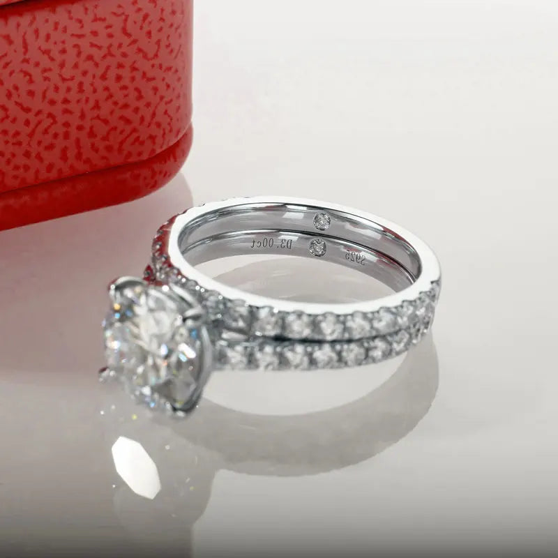 3.0 Ct Round Moissanite Diamond Ring Set-Black Diamonds New York