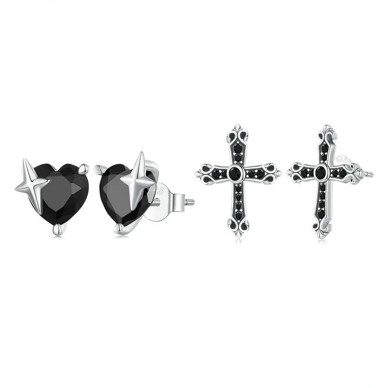 Gothic Stud Earrings with Black EVN Diamond-Black Diamonds New York