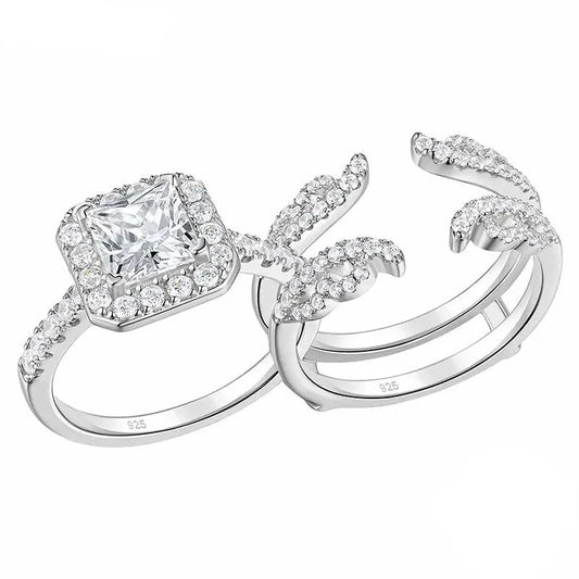 3.0 Ctw Princess Cut EVN Diamond Engagement Ring Set-Black Diamonds New York