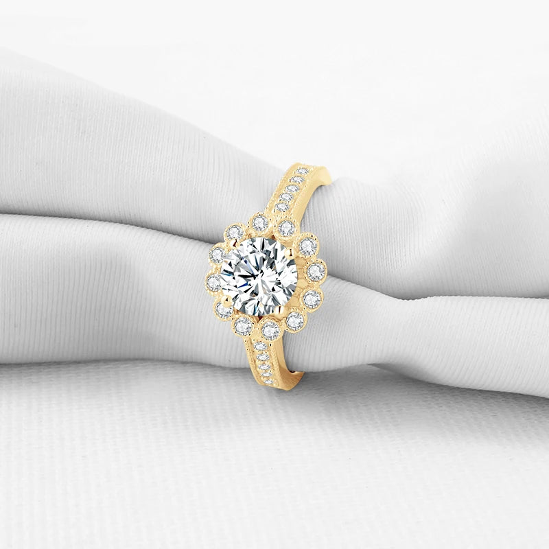 10K Solid Gold 1.0 Ct Diamond Flower Engagement Ring-Black Diamonds New York