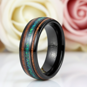 Natural Acacia Wood and Green Opal Tungsten Carbide Ring-Black Diamonds New York