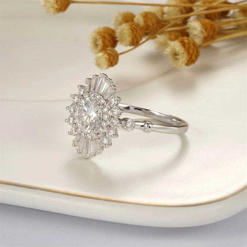 14K White Gold 1.0 Ct Moissanite Vintage Baguette Engagement Ring-Black Diamonds New York