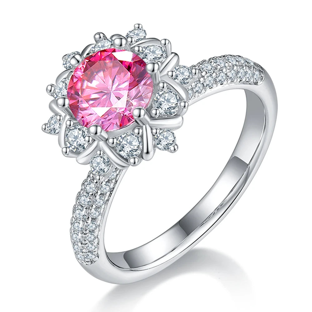 6.5mm Round Cut Moissanite Flower Engagement Ring-Black Diamonds New York