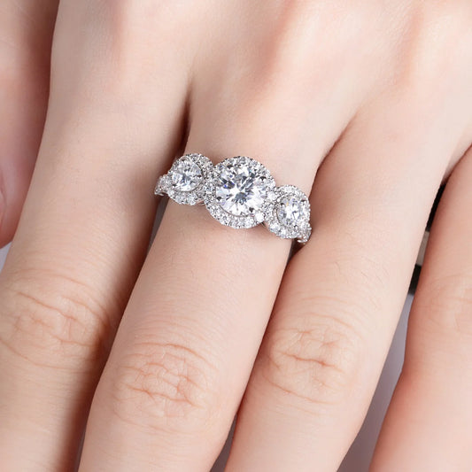 1.0 Ct Round Moissanite Halo Engagement Ring-Black Diamonds New York