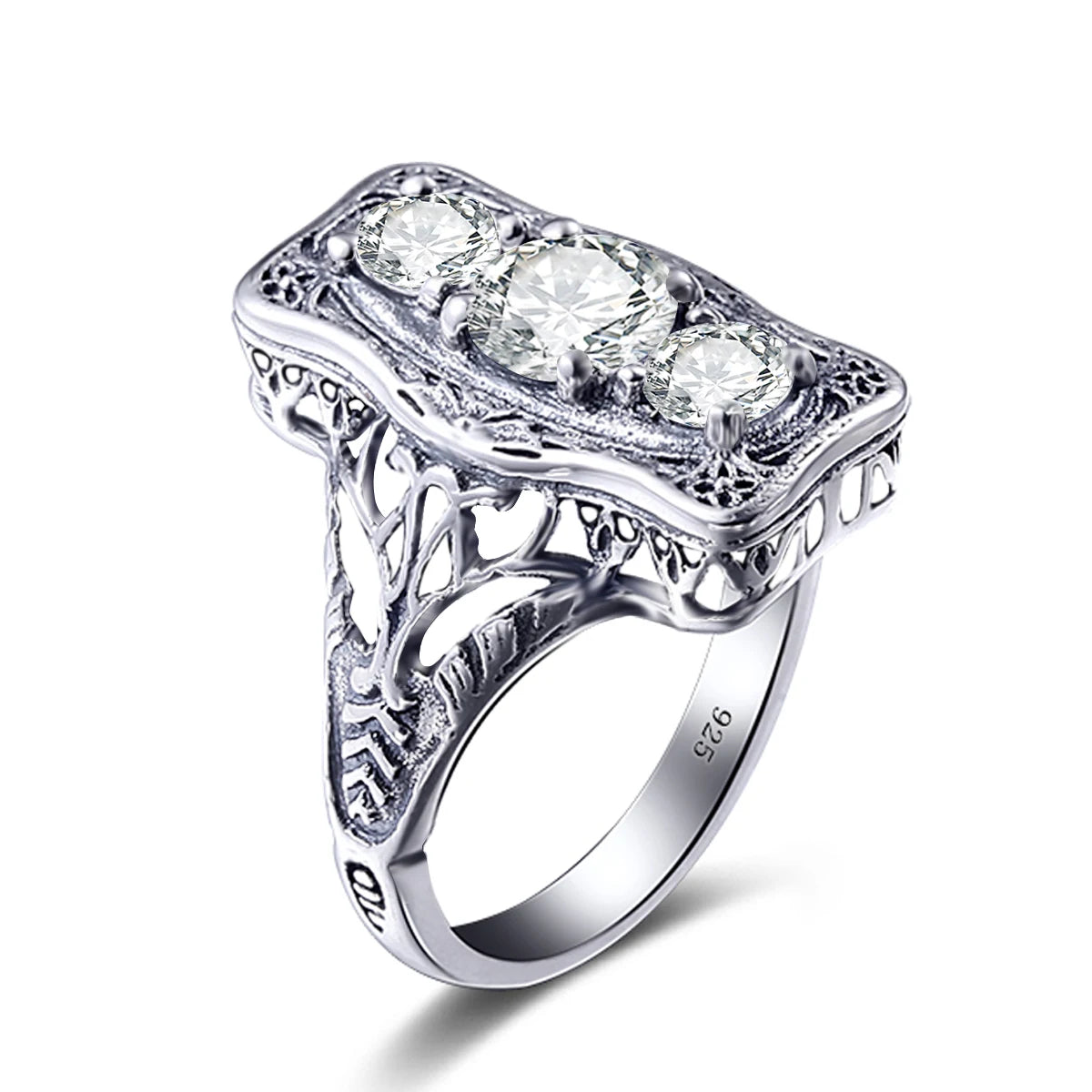 Unique 3 Stone Moissanite Engagement Ring-Black Diamonds New York