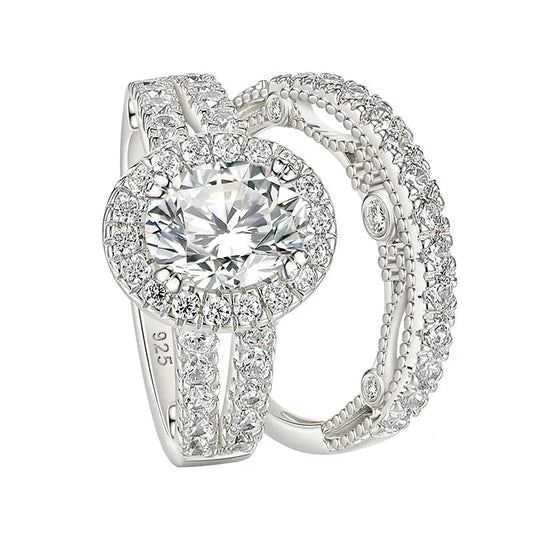 Oval Cut Created Diamond Vintage Halo Engagement Ring Set-Black Diamonds New York