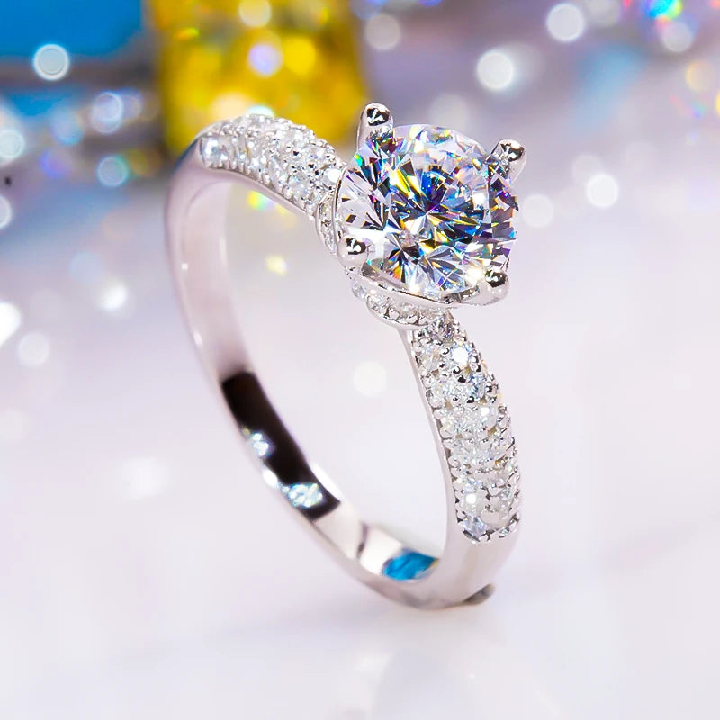 1.0 Ct Round D Color Moissanite Engagement Ring-Black Diamonds New York