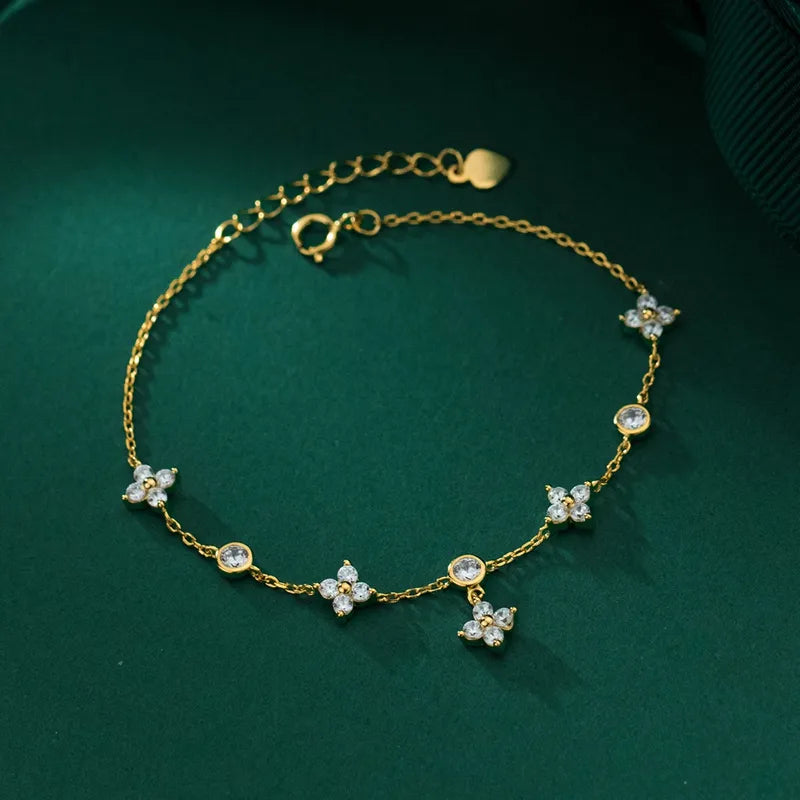 3mm Moissanite Four-leaf Flower Adjustable Bracelet-Black Diamonds New York