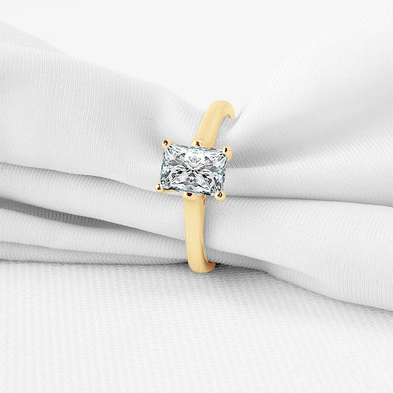 Radiant Cut Moissanite Solitaire Engagement Ring in 10K Yellow Gold-Black Diamonds New York