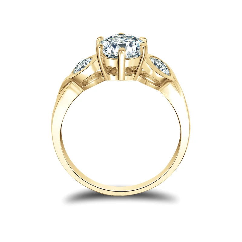 10K Solid Gold Three Stone Round Moissanite Engagement Ring-Black Diamonds New York
