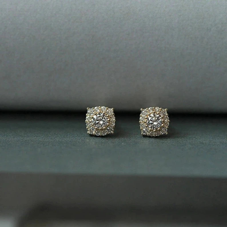 9K Yellow Gold Stud Earrings with EVN Diamond Inlay-Black Diamonds New York