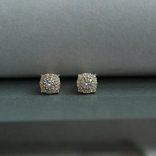 9K Yellow Gold Stud Earrings with Diamond Inlay-Black Diamonds New York