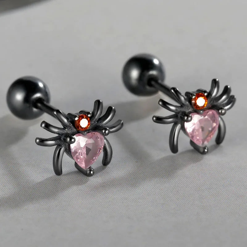 Spider Stud Earrings with Pink Heart EVN Diamond-Black Diamonds New York