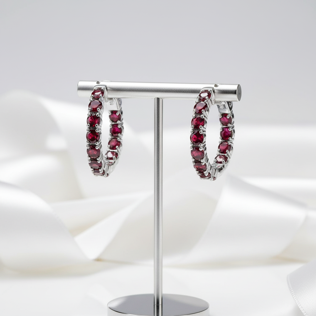 Classic Natural Gemstone Hoop Earrings-Black Diamonds New York