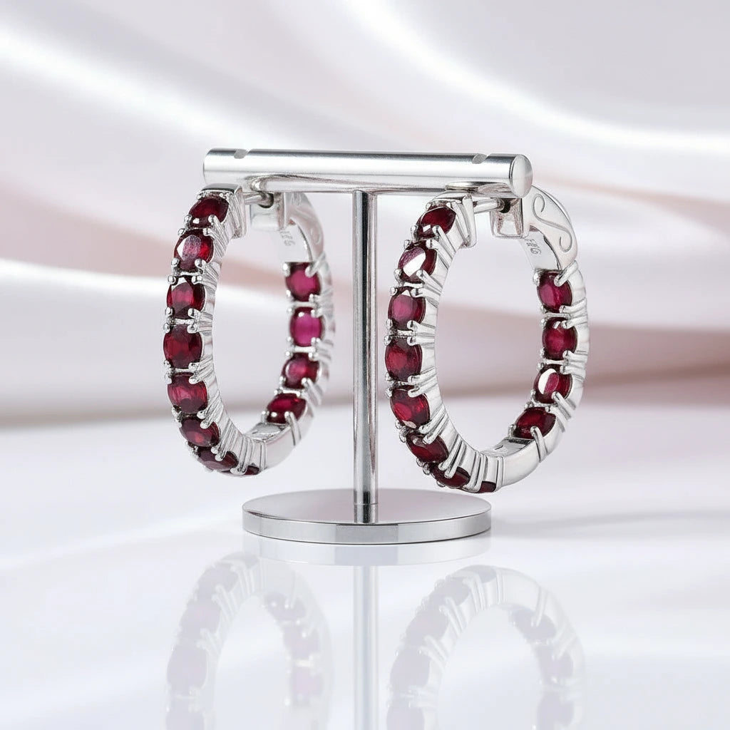 Classic Natural Gemstone Hoop Earrings-Black Diamonds New York