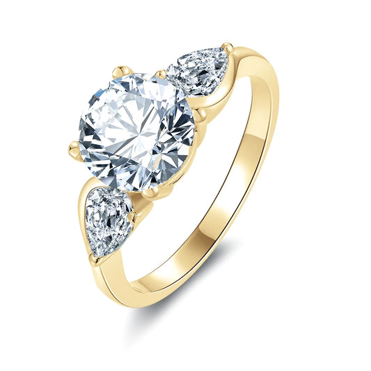 Exquisite 10K Yellow Gold Three Stone Diamond Engagement Ring-Black Diamonds New York