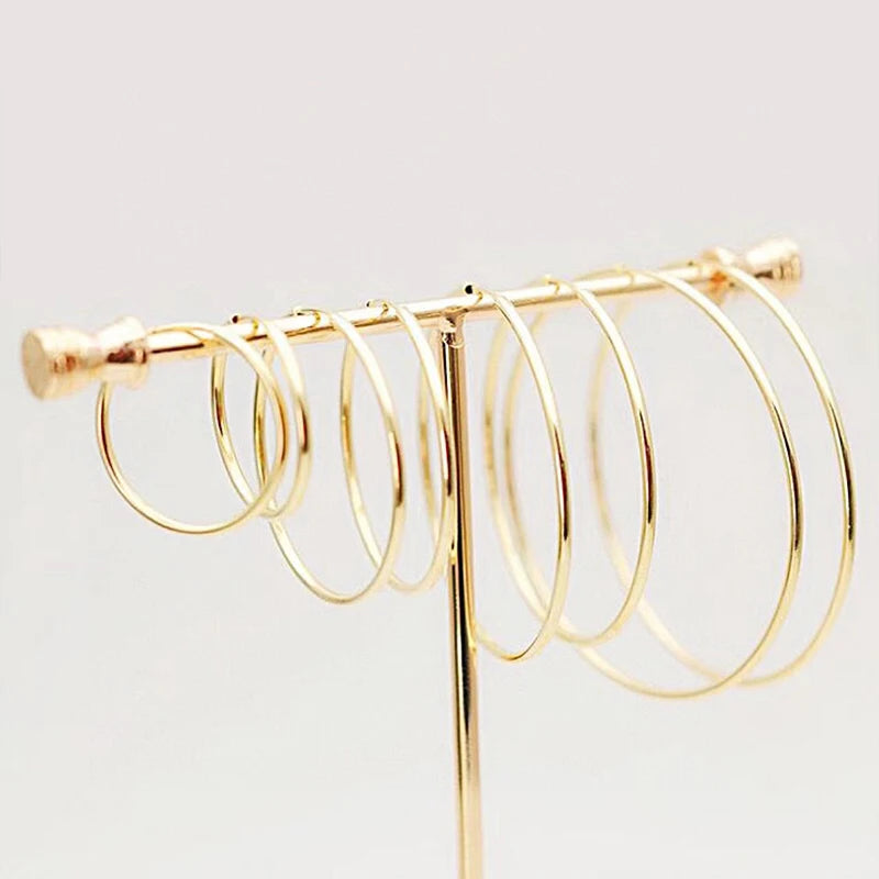 18k Yellow Gold Classic Hoop Earrings-Black Diamonds New York