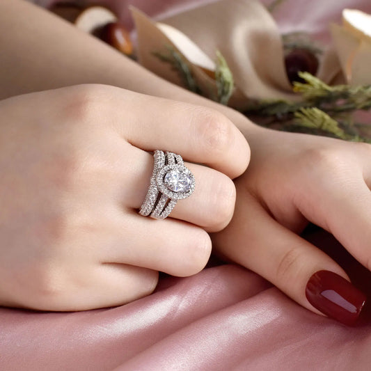 Oval Cut EVN Stone Vintage Halo Engagement Ring Set
