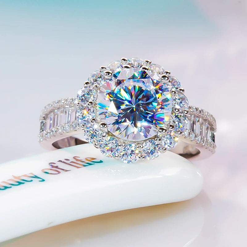 3.0 Ct Round Moissanite Halo Engagement Ring-Black Diamonds New York