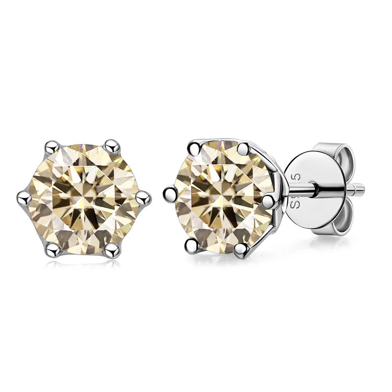 1.0 Ct Round Cut Moissanite Diamond 6 Prong Stud Earrings-Black Diamonds New York