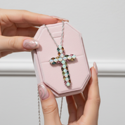 Oval cut Opal & Multi Gemstones Cross Pendant Necklace-Black Diamonds New York