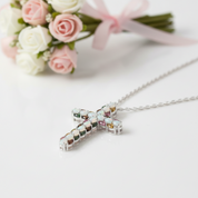 Oval cut Opal & Multi Gemstones Cross Pendant Necklace-Black Diamonds New York