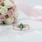 Princess Cut Moss Agate Art Deco Vintage Engagement Ring Set-Black Diamonds New York